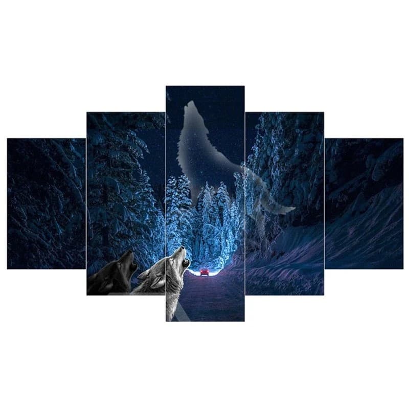 Wolf Pattern 5-Piece Canvas Hung Non-framed Wall Prints by BeddingInn