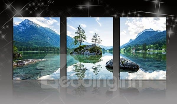 Wonderful Natural Scenery Lake and Mountains 3-Panel Canvas Wall Art Prints by BeddingInn