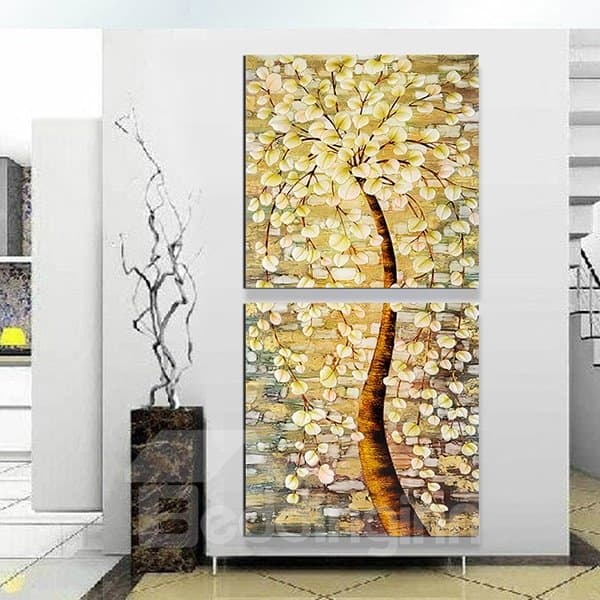 Wonderful Oil-Painting Style Abstract Tree 2-Panel Canvas Wall Art Prints by BeddingInn