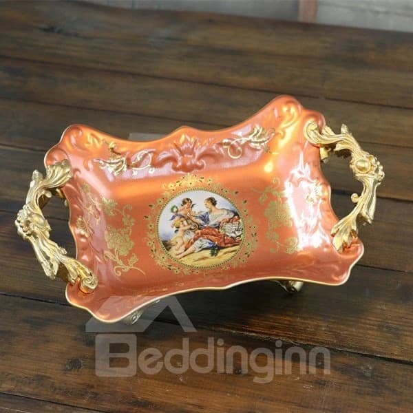 Wonderful Orange Ceramic Rectangle Fruit Plate Painted Pottery by BeddingInn