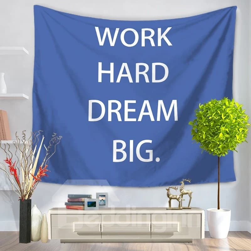 WORK HARD DREAM BIG Words Pattern Decorative Hanging Wall Tapestry by BeddingInn