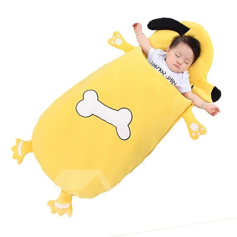 Yellow Cute Dog Shape Anti-Kicking Velvet Yellow Baby Sleeping Bag by BeddingInn