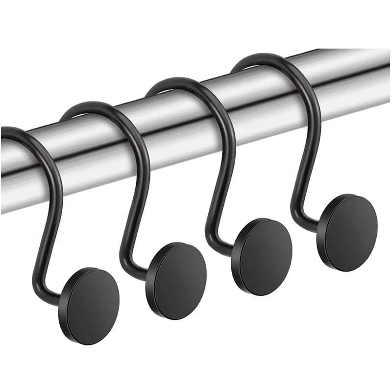 Black round shower curtain hooks 12-piece pack by BeddingInn Main