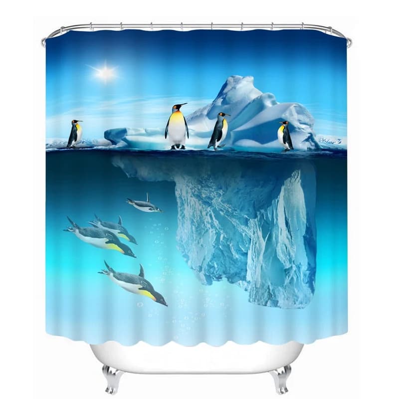 Iceberg and Penguins Printed Decorative Shower Curtain, Antarctica Scenery Polyester Bathroom Curtain by BeddingInn Selected