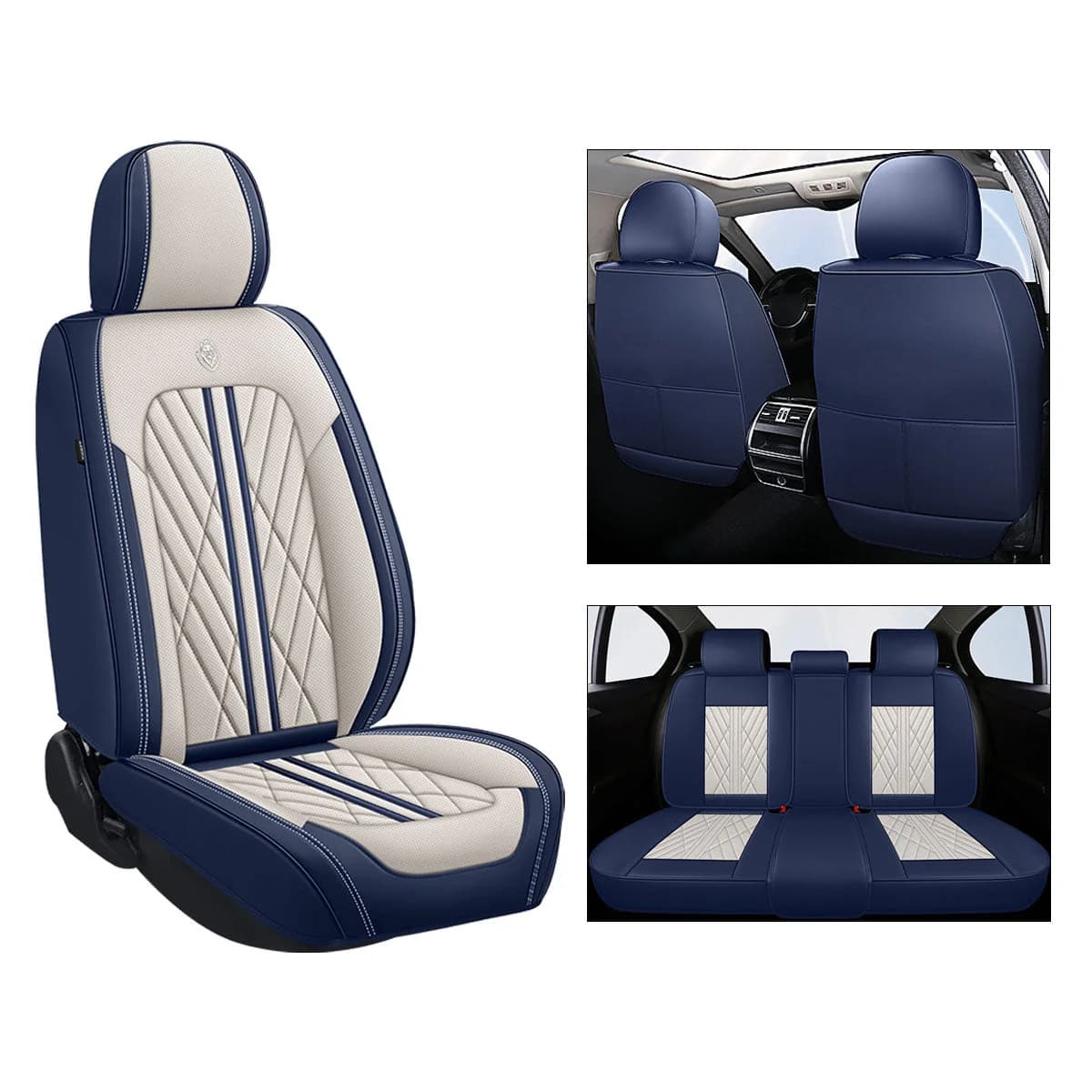 Peforated Nappa Leatherette Car Seat Covers Full Set Universal Fit Geometric Pattern Car Cushion Protective Cover by BeddingInn Selected