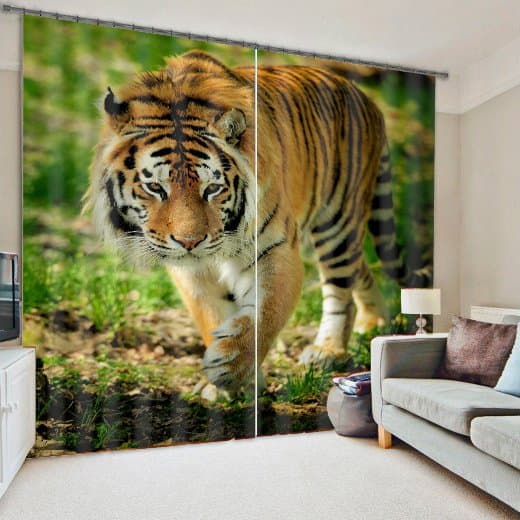 Tiger Printed Blackout Curtain, 2 Panel Style Polyester Animal Theme Window Curtain for Living Room by BeddingInn Selected