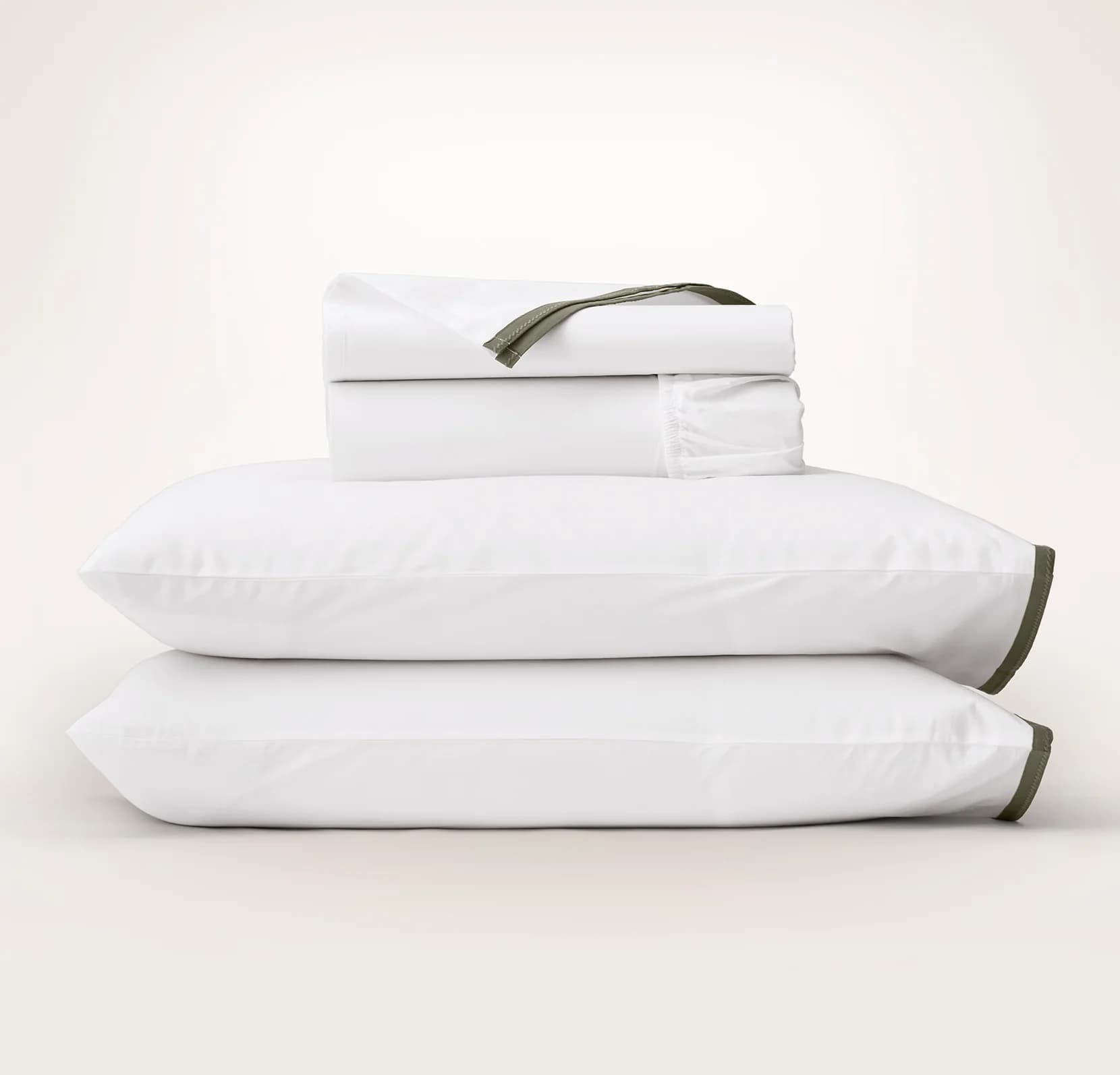 Cooling Percale Sheet Set - White/Juniper Framed by Boll & Branch