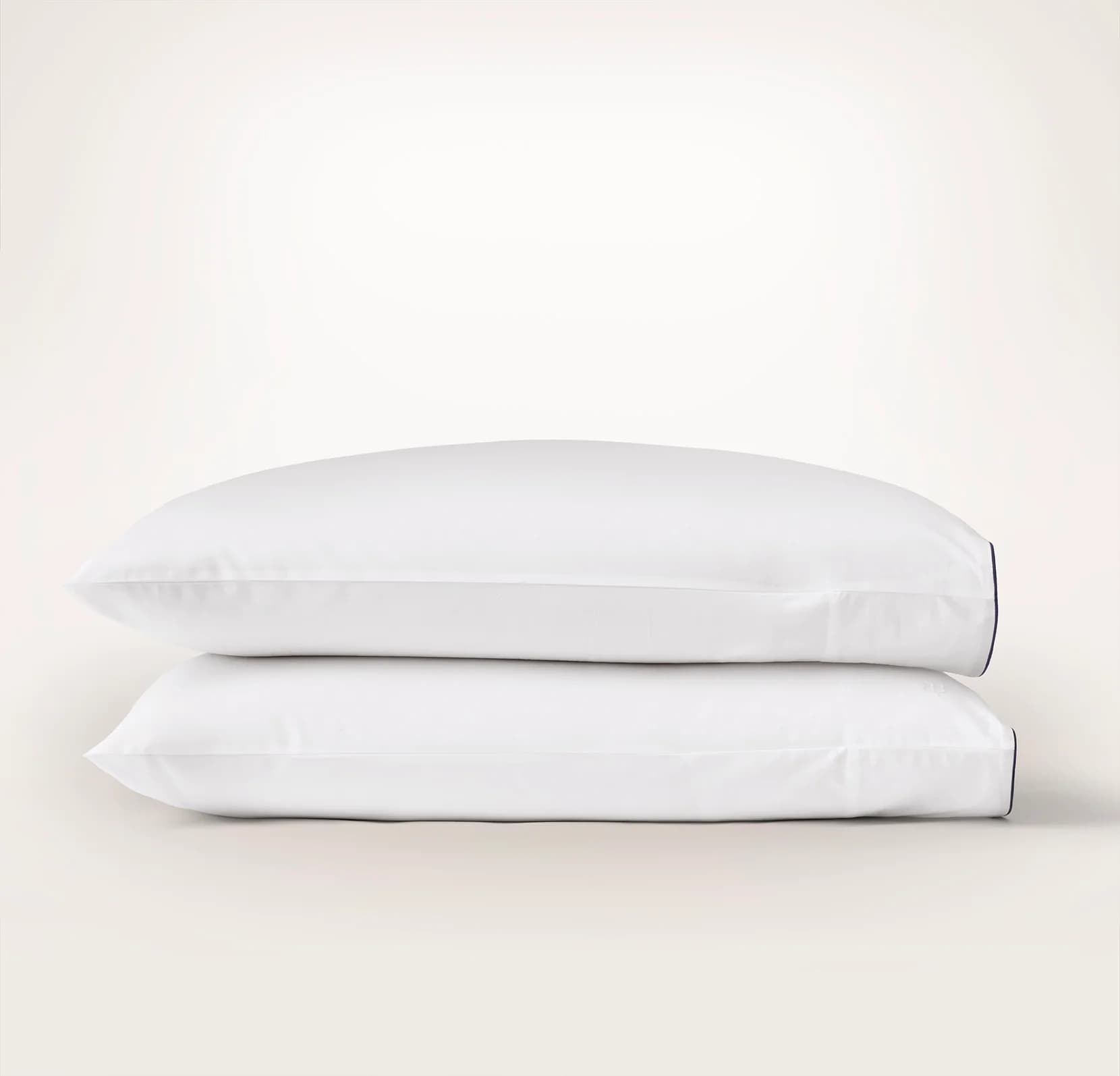 Percale Embellished Pillowcase Set - White/Coastal Navy Piped Edge by Boll & Branch