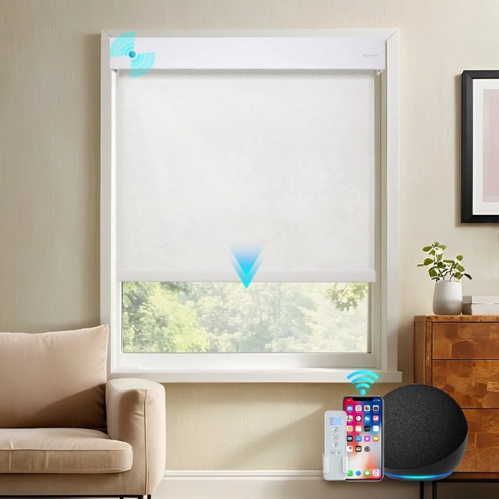 Jacqueline Custom Light-Filtering Motorized Roller Shades by Deconovo