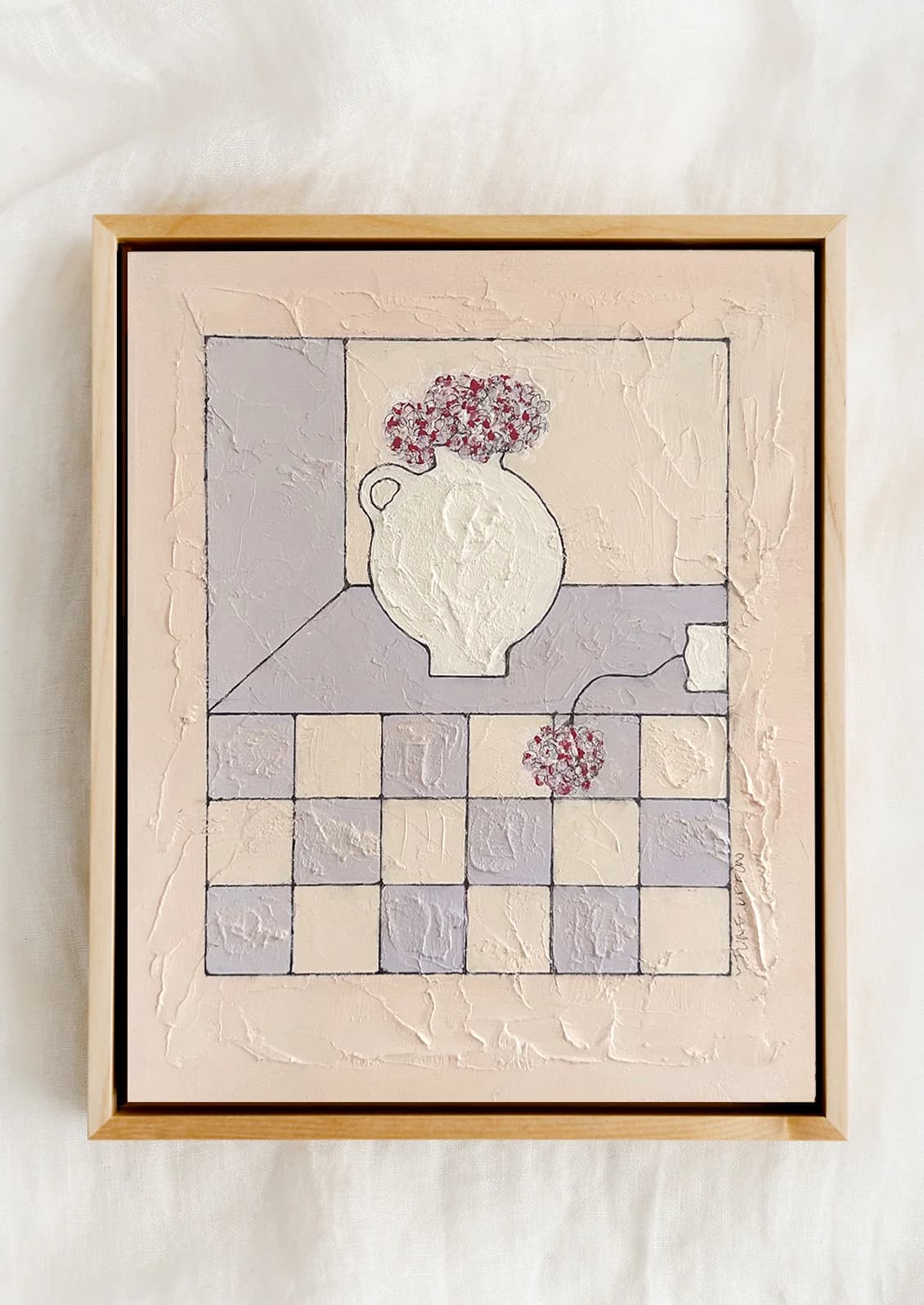 Cream Tiles & Hydrangeas No. 6 Painting by June Upton