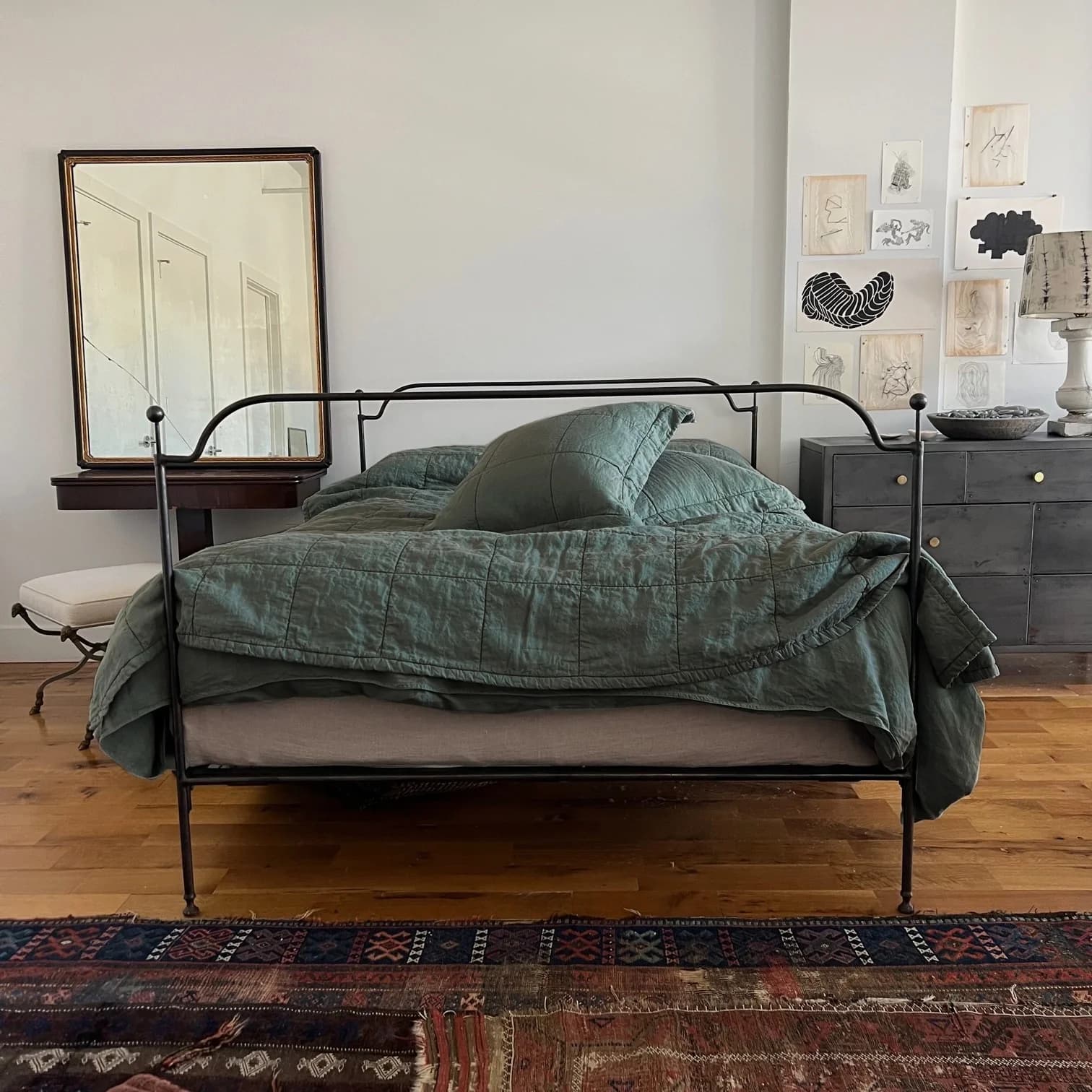 Sage Quilted Linen Coverlet by Linoto