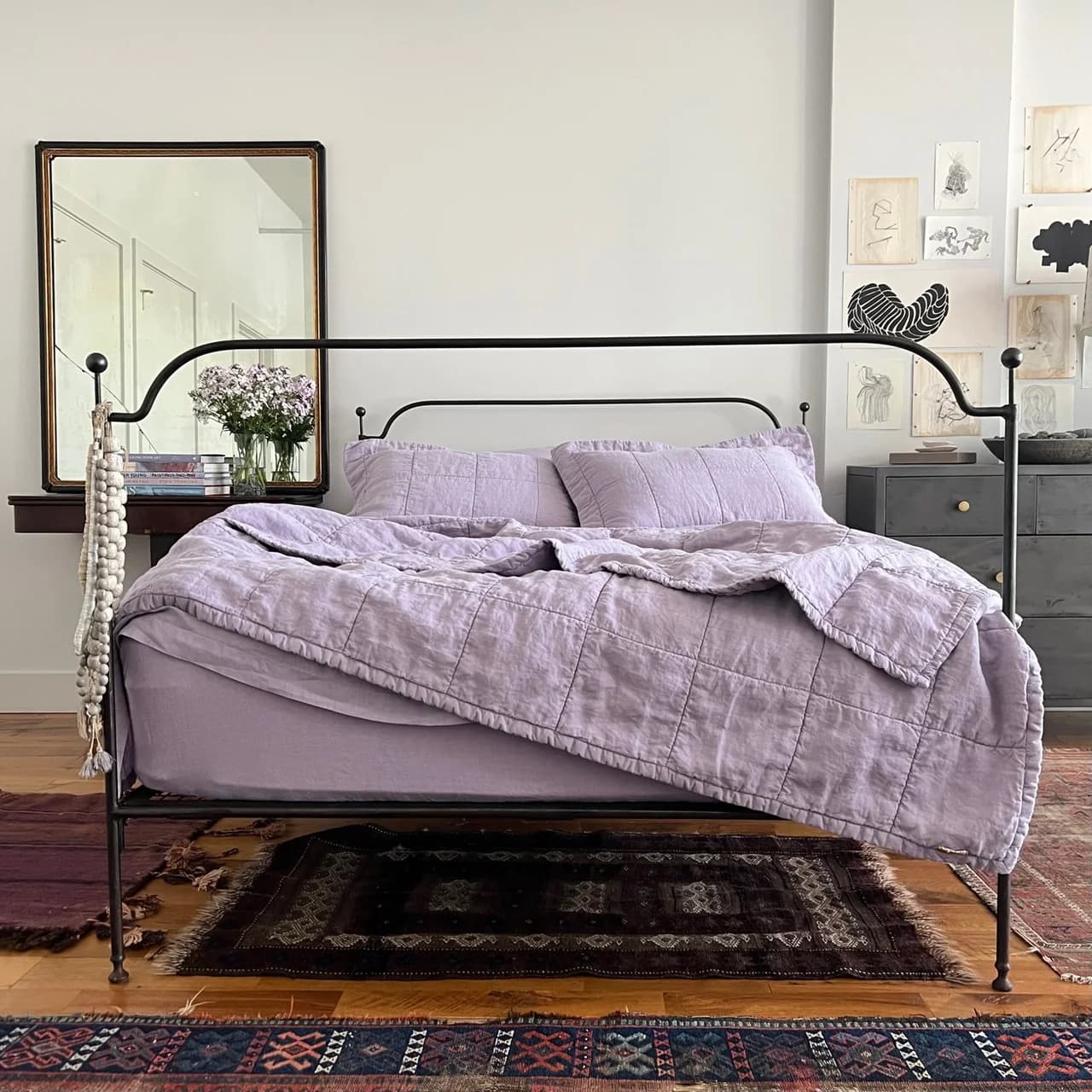 Sale Lavender Quilted Linen Coverlet by Linoto