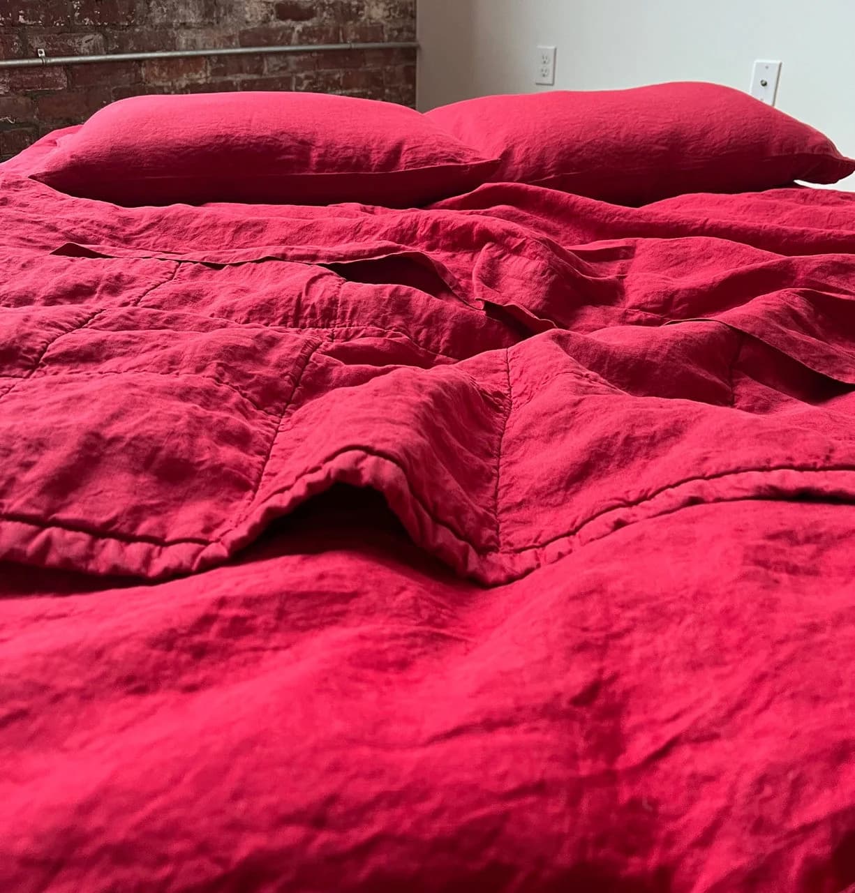 Sale Red Quilted Linen Coverlet by Linoto