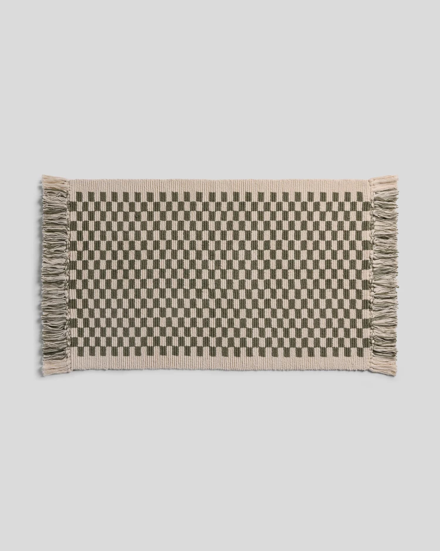 Organic Checkered Bath Rug (Natural and Thyme) by Parachute Home