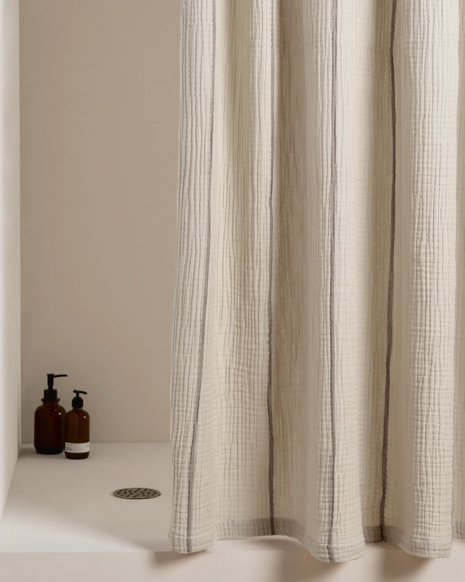 Organic Cloud Cotton Shower Curtain (Bone and Warm Grey Stripe) by Parachute Home
