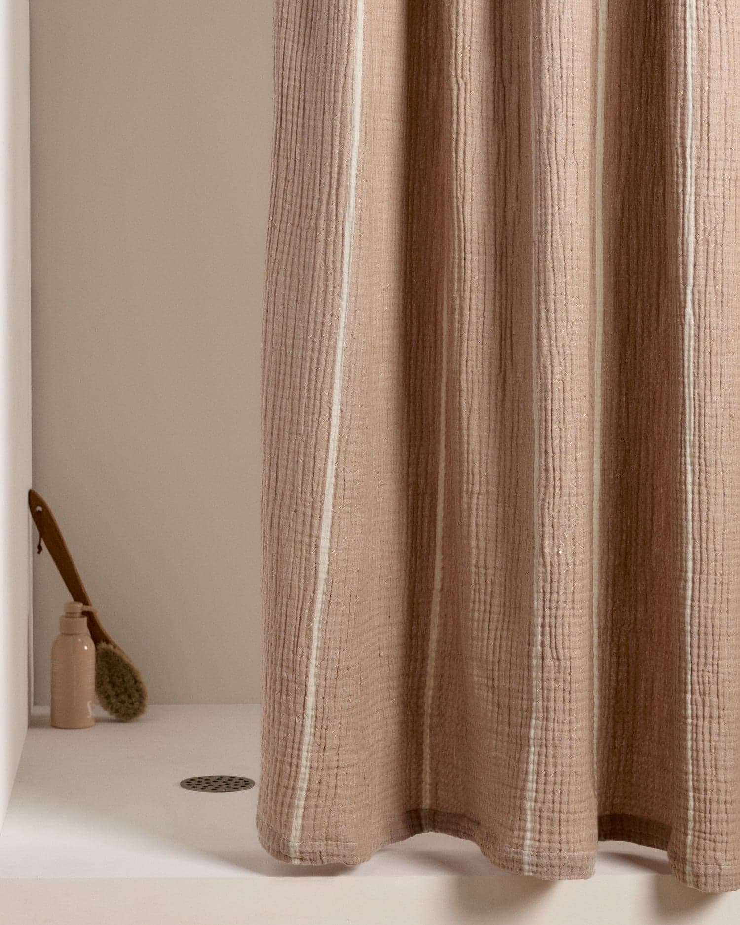 Organic Cloud Cotton Shower Curtain (Soft Adobe and Bone Stripe) by Parachute Home