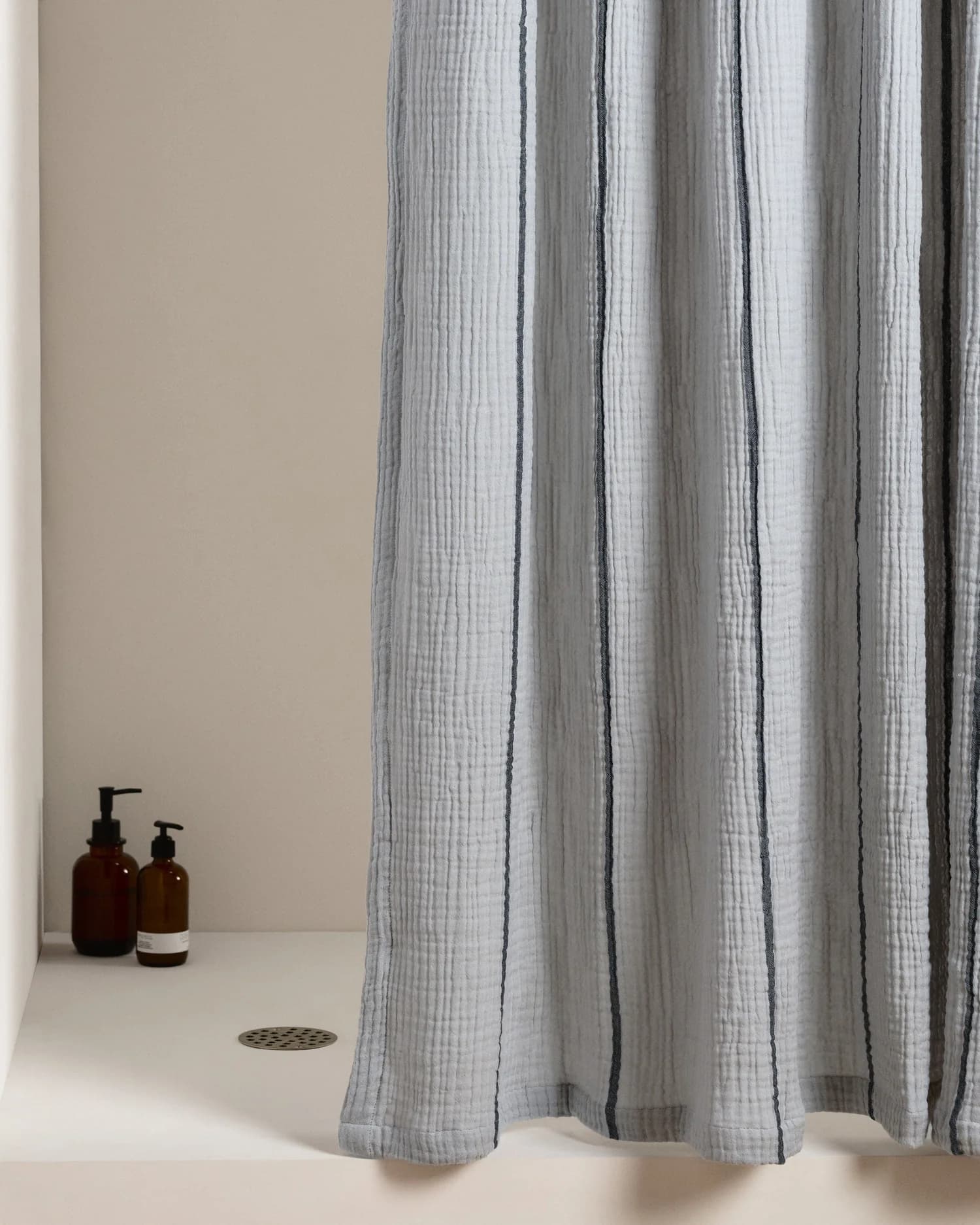 Organic Cloud Cotton Shower Curtain (Soft Sky and Ink Stripe) by Parachute Home