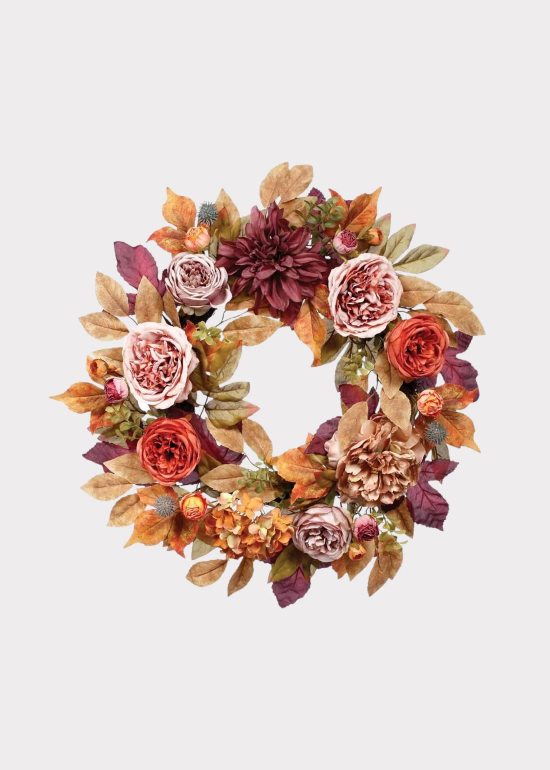 Fake Fall Flower and Leaf Wreath in Mixed Autumn Hues - 24" by Radial