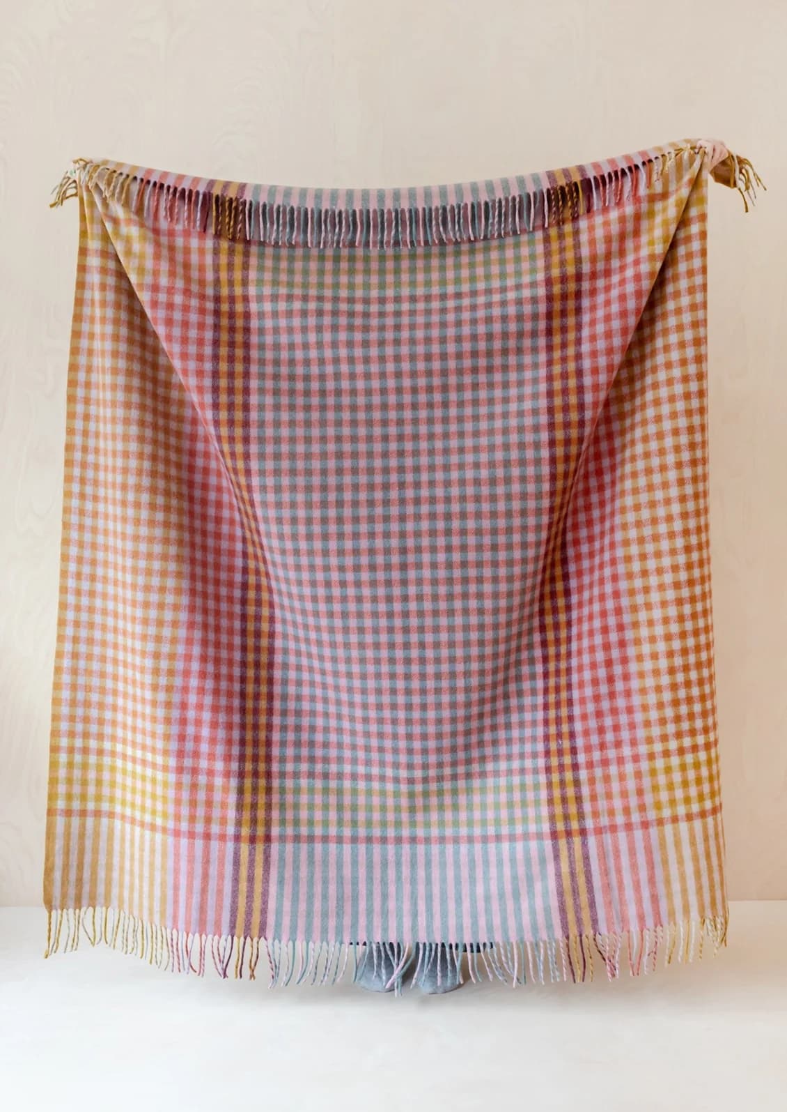 Recycled Wool Throw, Colorful Gingham Check by Tbco
